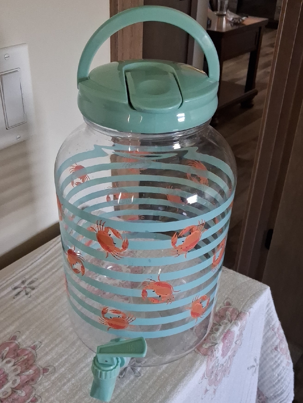 New Aqua and Coral Crab Glass Beverage Dispenser